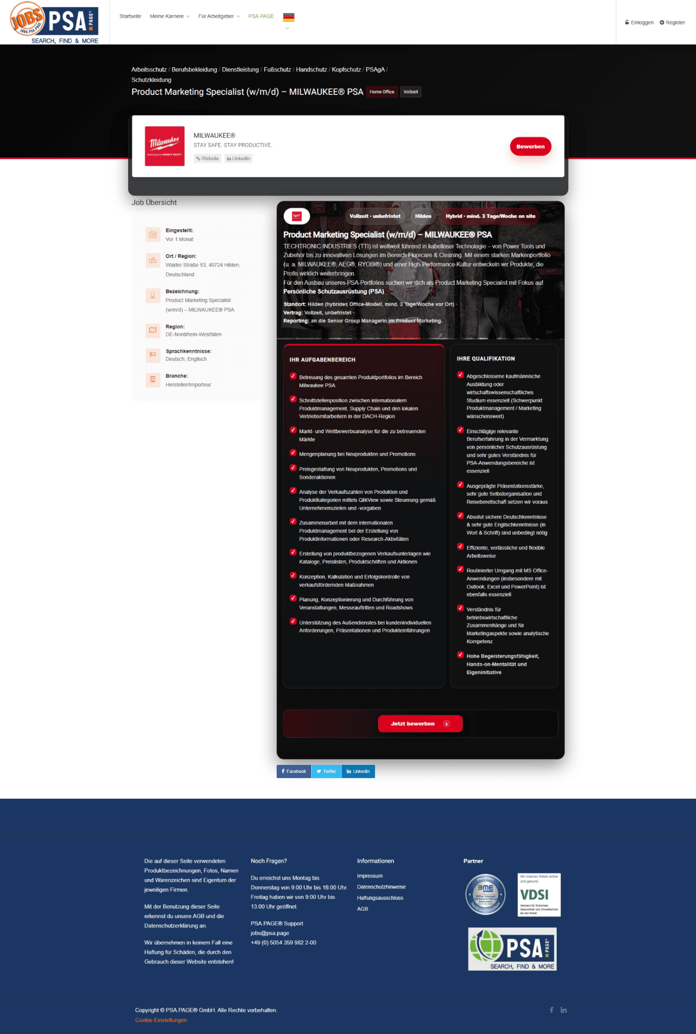 Jobs PSA Detailseite