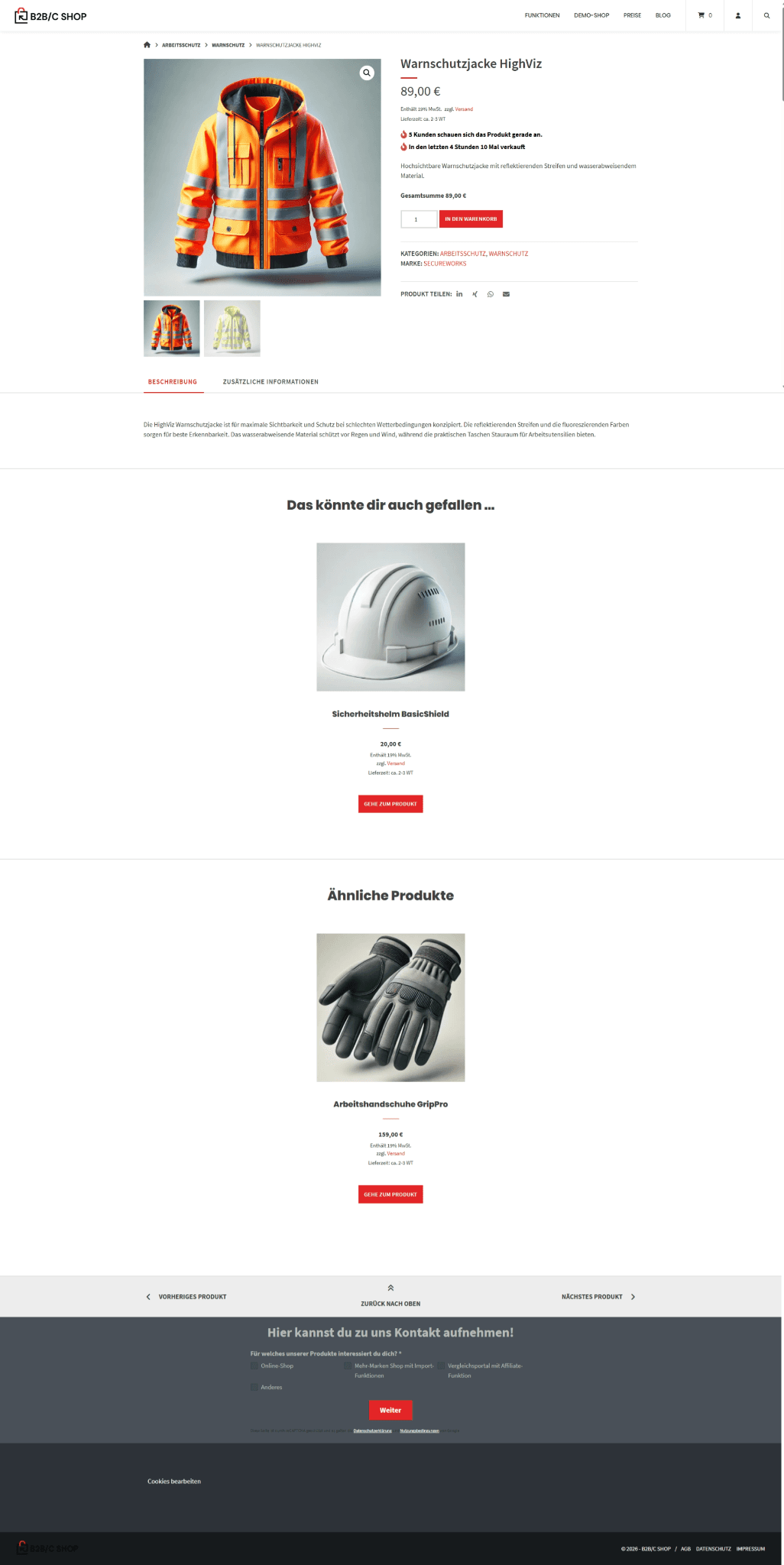 ONLINE-SHOP Produktseite