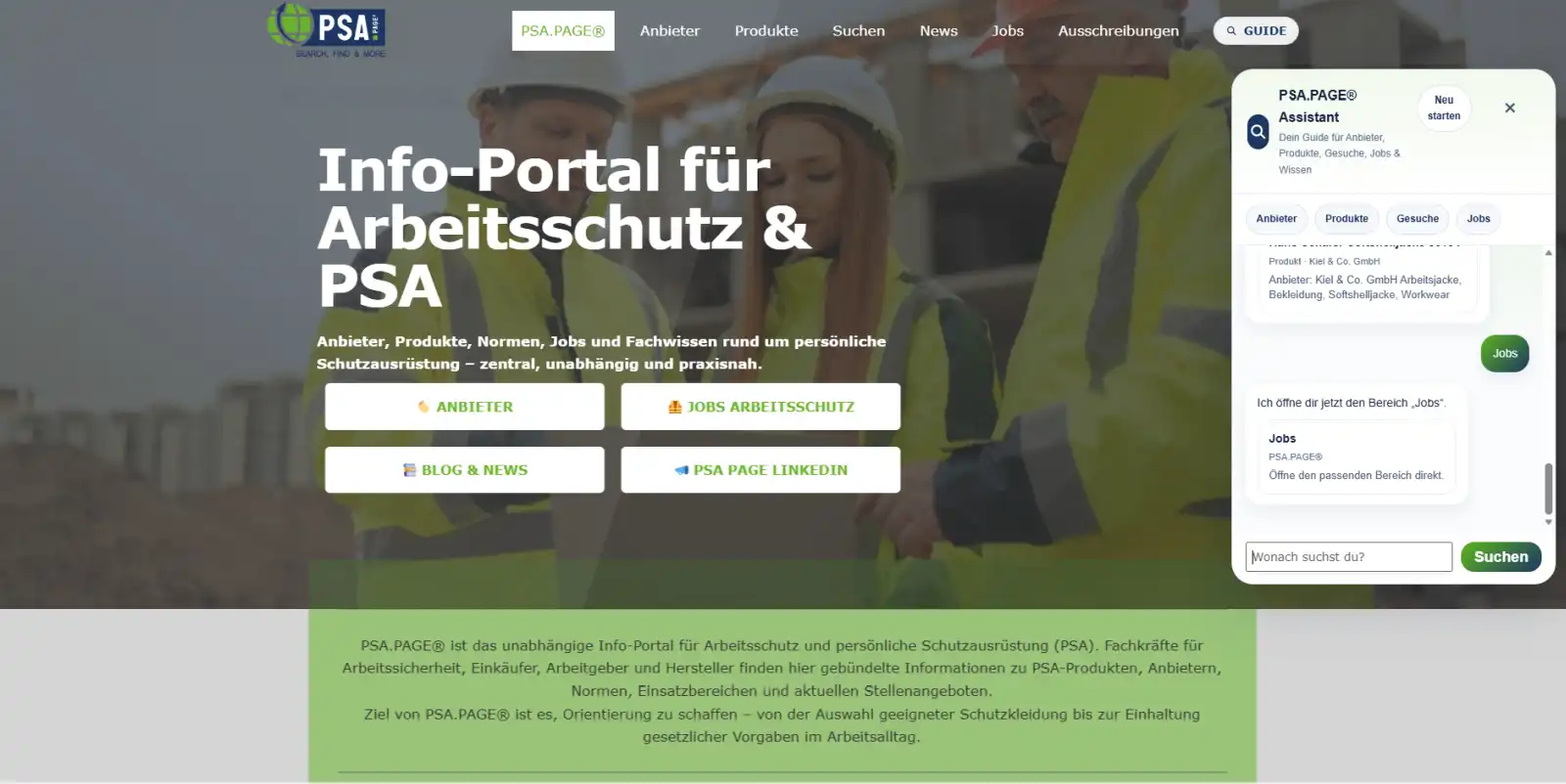 PSA.PAGE® Startseite mit Portal und Assistant